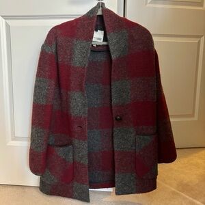 Wilfred Red and Gray Plaid Wool Coat